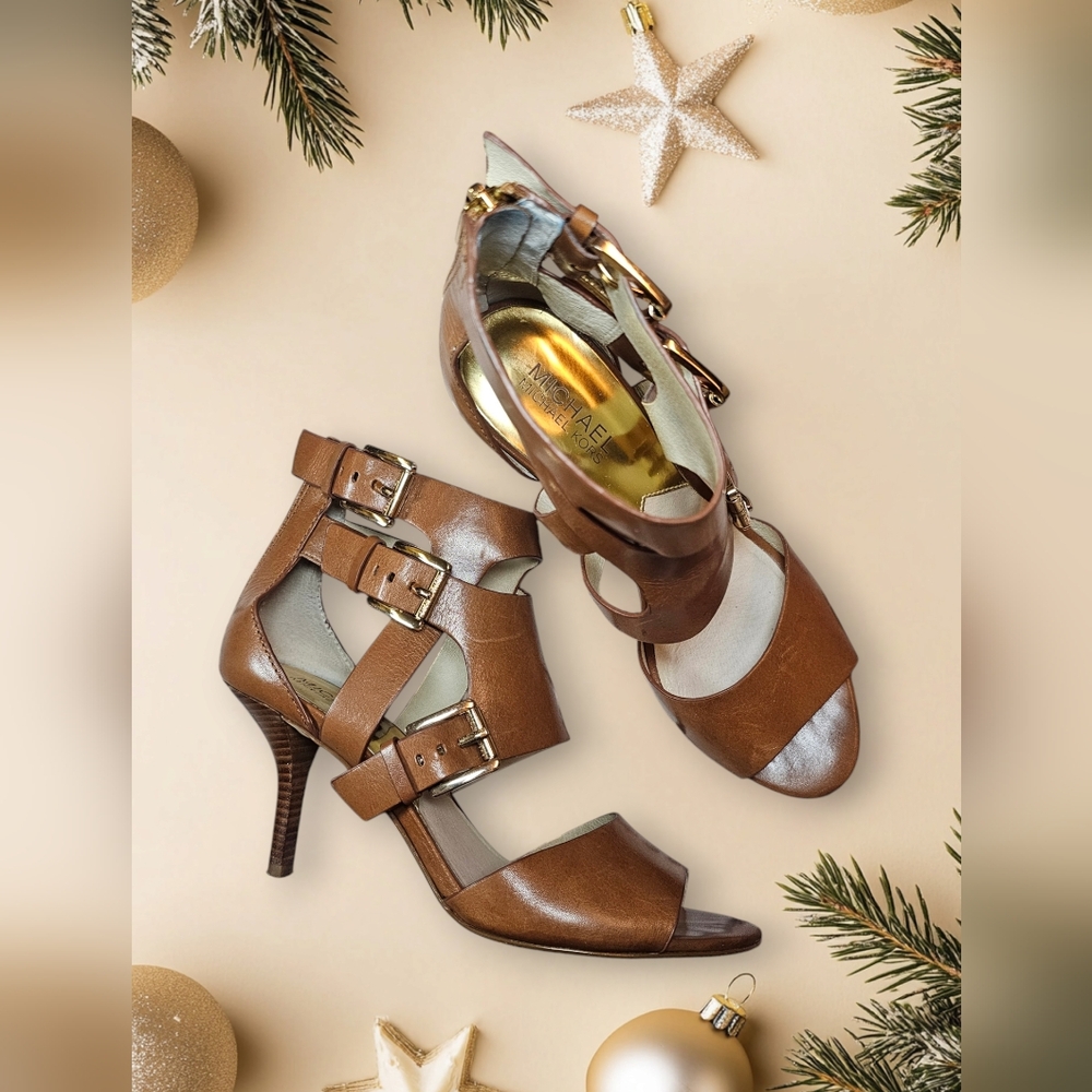 MICHAEL KORS Women's Brown Leather  Strappy Heeled Sandals - US Size 8.5 M - EUC - Picture 14 of 15